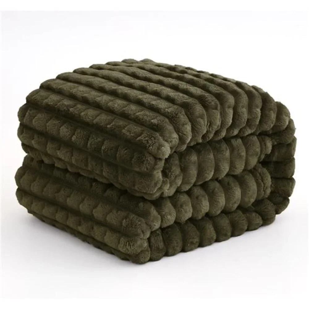 NEW West Elm Boho Dark Green Sherpa Ultra Soft Throw Blanket Bedding - 60